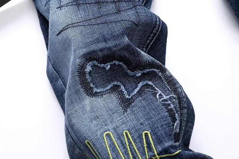 Washed Fashion Straight Pants Men's Ripped Mid Waist Jeans