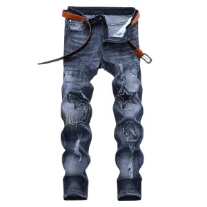 Washed Fashion Straight Pants Men's Ripped Mid Waist Jeans