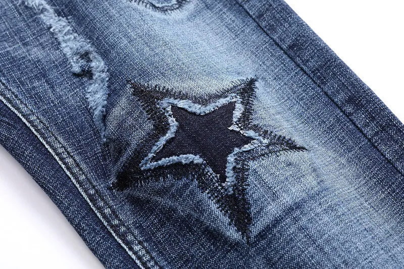Washed Fashion Straight Pants Men's Ripped Mid Waist Jeans
