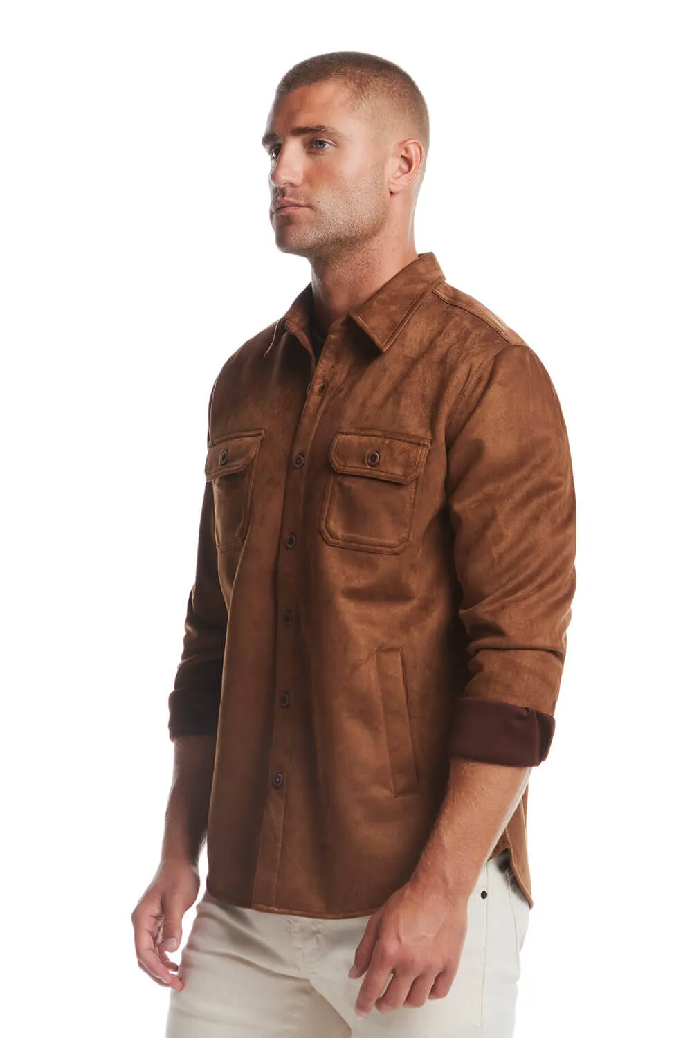 Weatherproof Vintage Suede Shirt Jacket for Men in Brown | F2421367GK-LTBROWN