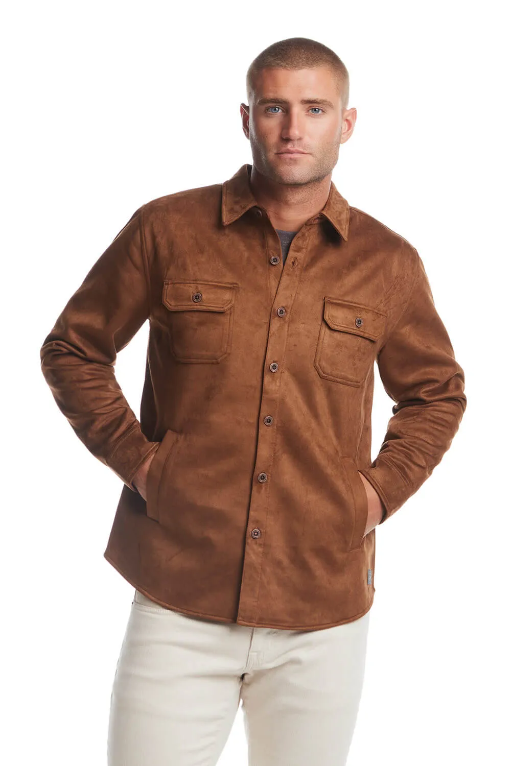 Weatherproof Vintage Suede Shirt Jacket for Men in Brown | F2421367GK-LTBROWN