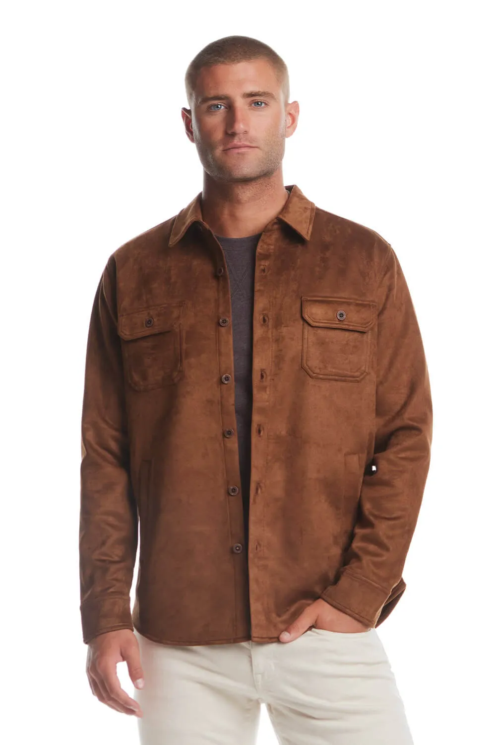 Weatherproof Vintage Suede Shirt Jacket for Men in Brown | F2421367GK-LTBROWN