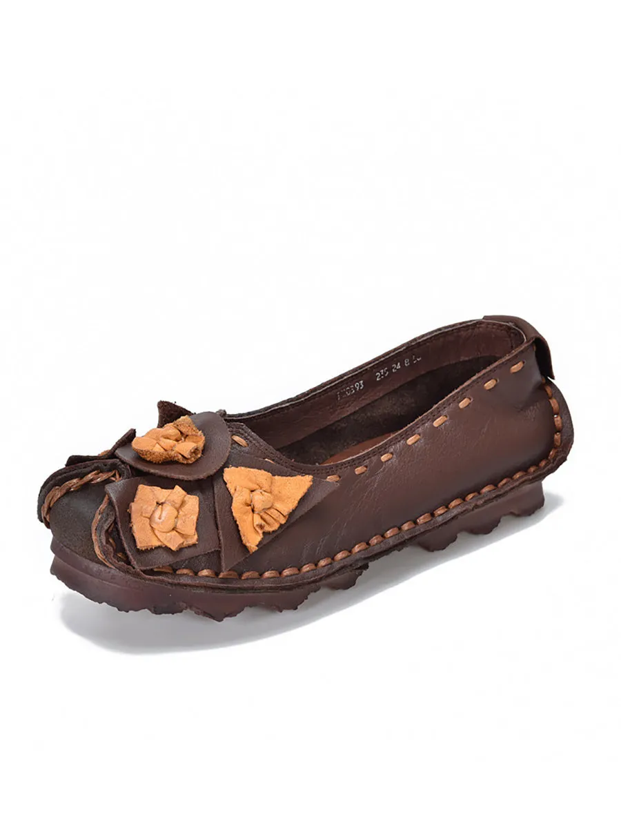 Women Ethnic Colorblock Flower Leather Shoes