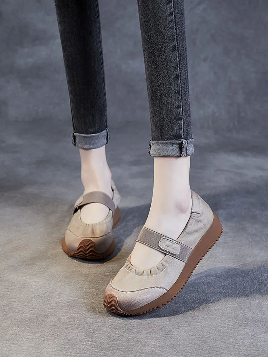 Women Summer Retro Solid Leather Platform Shoes