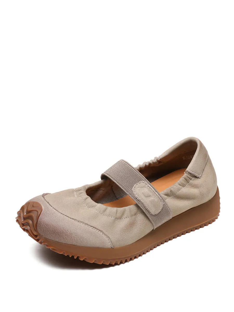 Women Summer Retro Solid Leather Platform Shoes