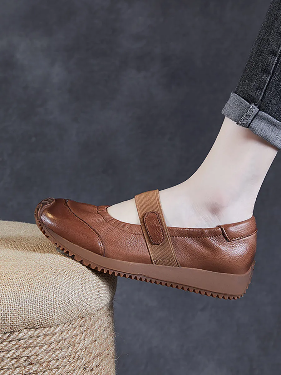 Women Summer Retro Solid Leather Platform Shoes